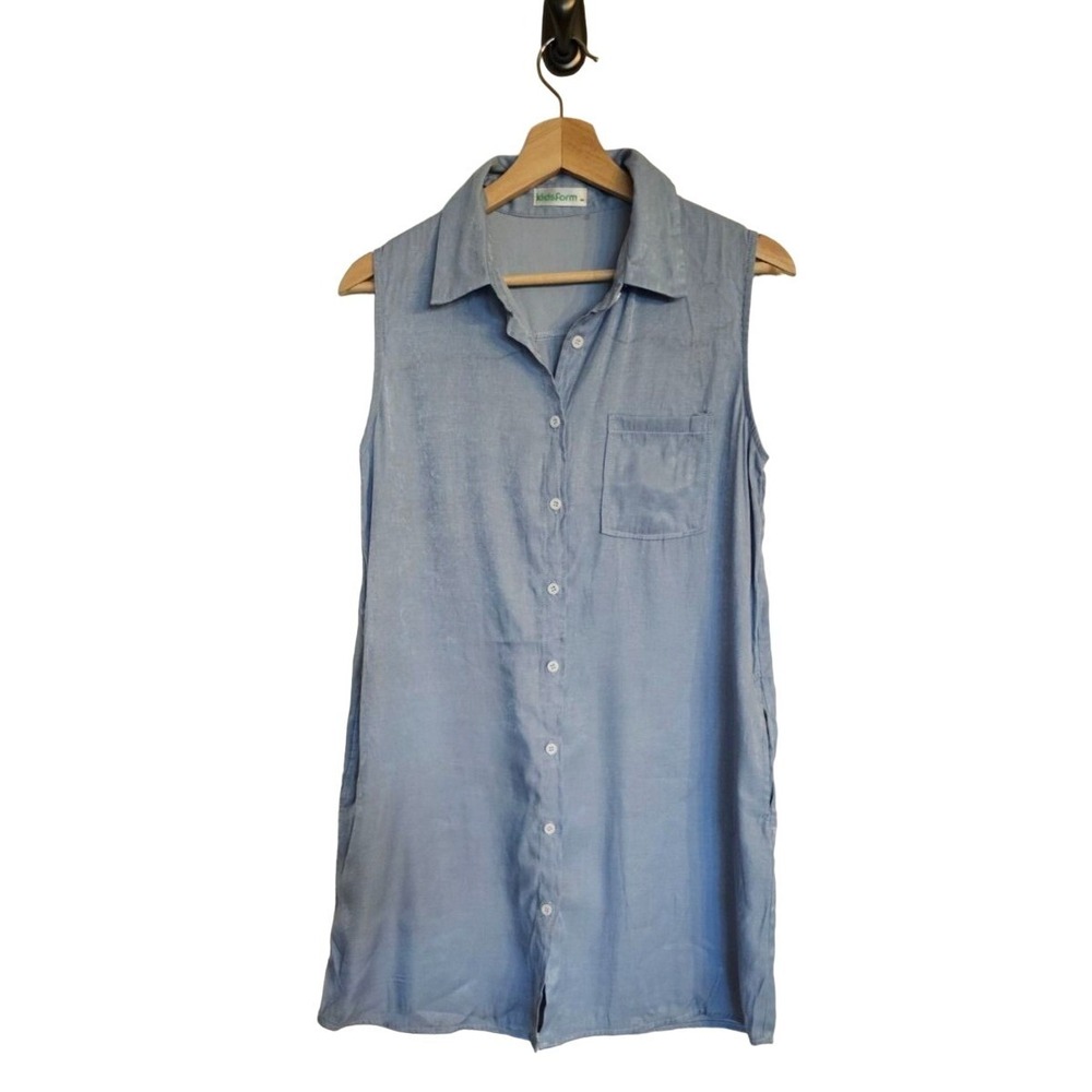 Woman's shirt Dress Size Medium Blue pockets sleeveless knee length